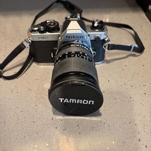 Nikon FM2N 35mm SLR silver body film camera w/Tamron 28-80mm lens